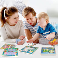 Wooden Toddler Puzzles - 4 Pcs Eco-Friendly Animal Patterns Jigsaw With Handles - Infant Kid Fine - Style B - image 2