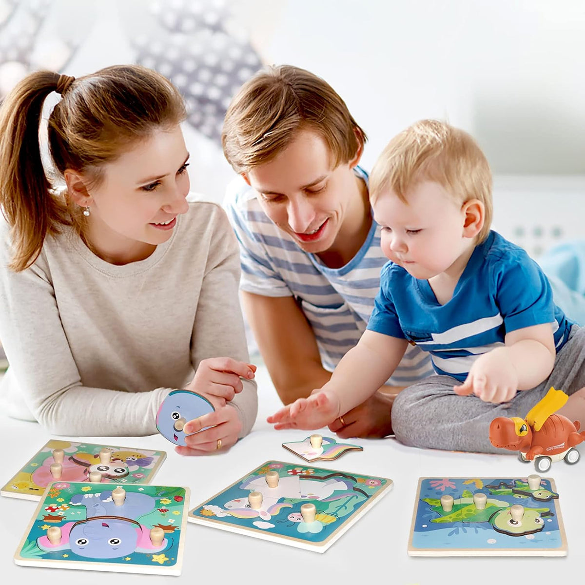 Wooden Toddler Puzzles - 4 Pcs Eco-Friendly Animal Patterns Jigsaw With Handles - Infant Kid Fine - Style B - image 2