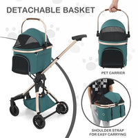 MoNiBloom 3 in 1 Pet Stroller with Adjustable Handle, Jogging Stroller w/Detachable Carrier & Lightweight Aluminum Frame for Dogs Cats, Hunter Green