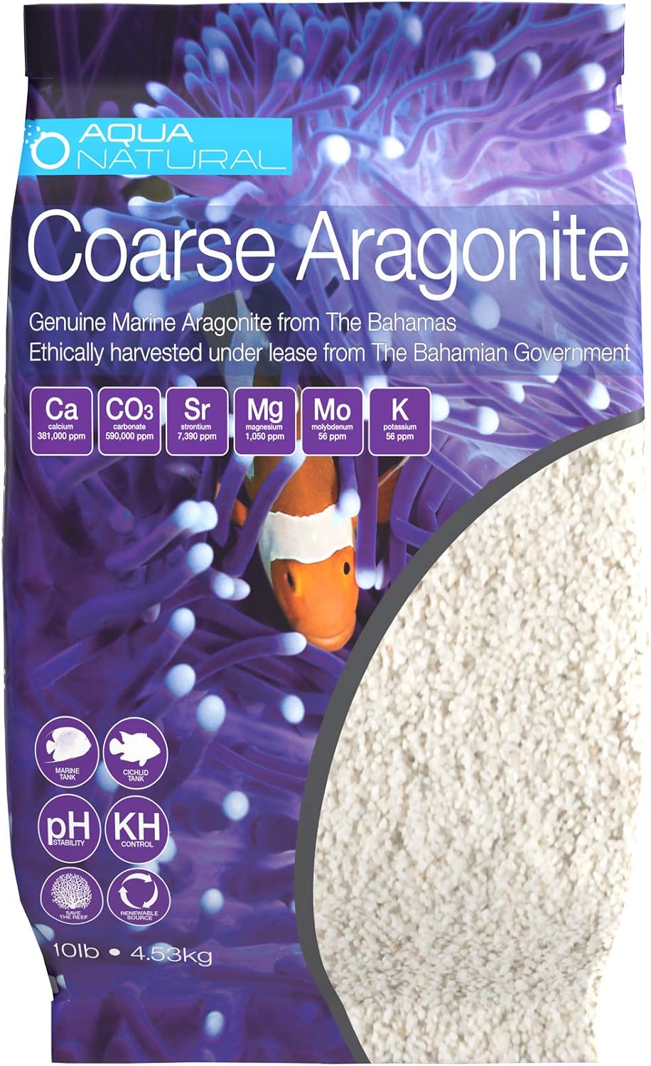 Aqua Natural Aquarium Sand, Coarse Aragonite - 10lb