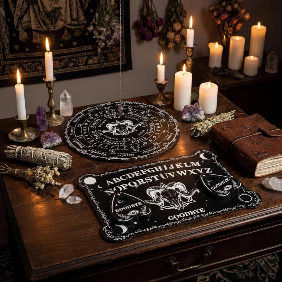 Threan Pendulum Board with Amethyst Pendulum Star Style Planchette Set – Fun for Kids & Family - Ram Skull Style - image 4