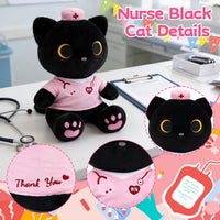 MUFEIRUO Halloween black cat plush holding pumpkin bag, wearing orange witch hat - view 12