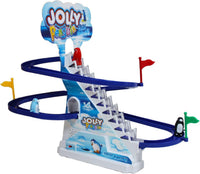 PowerTRC 13 inch penguin slide toy with stair climbing track, music and lights