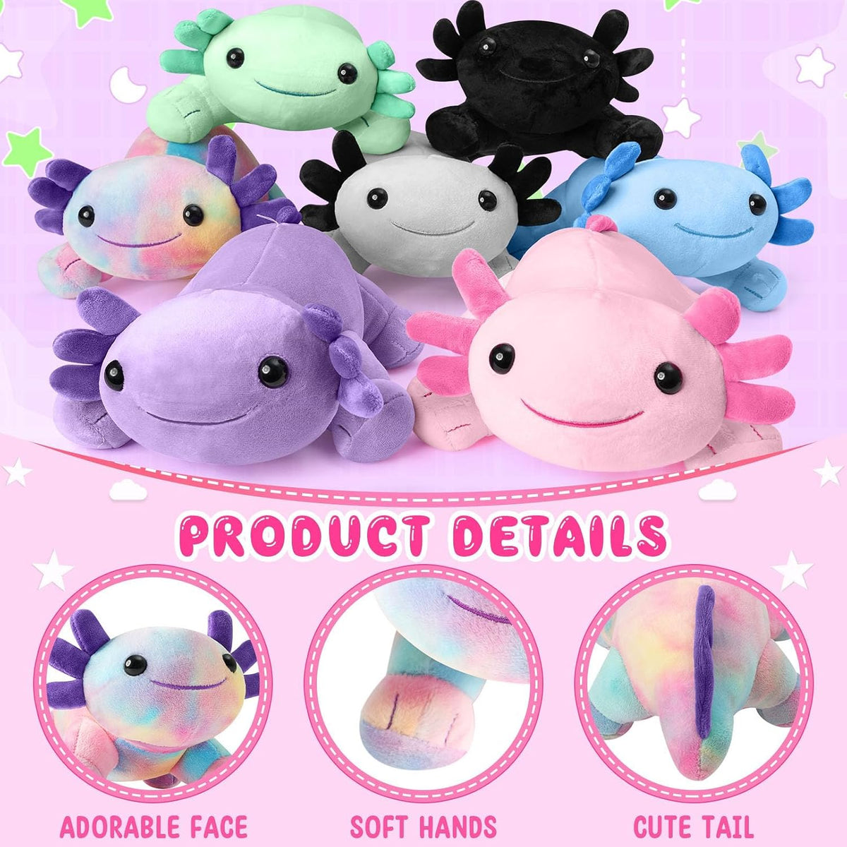 Axolotl Plush Toy, 10.8” Soft Cute Axolotl Stuffed Cotton Plush Pillow Kawaii Salamander Animal - Multicolored - image 2