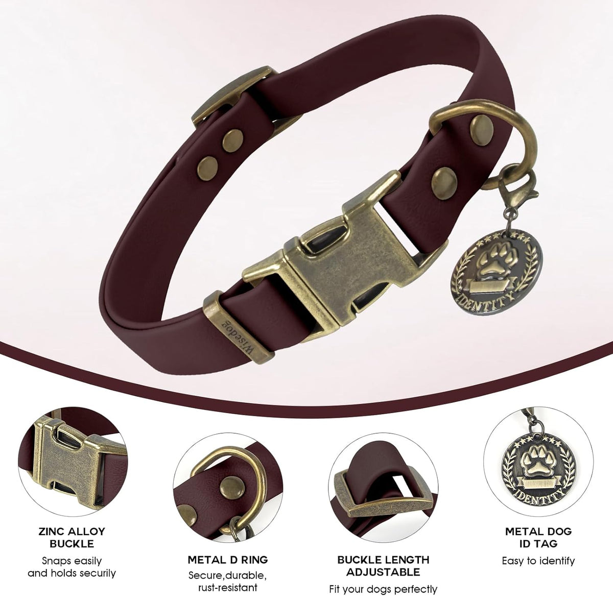 Wisedog Rubber Dog Collar with Quick Release, XS 8.5"-12" - Brown / M(Collar:12"-18") - image 2