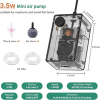 hygger See-Through Air Pump for Aquarium: Adjustable Oxygen Pump，Silent Powerful Aerator Pump 3.5W 2 Air Outlets Ultra Silent for Large Medium Fish Tank,Hydroponic Systerm, Household Commercial Use