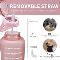 64oz,100oz,128oz Large Motivational Water Bottle with Time Marker, Leakproof & BPA Free Half Gallon Big Water Bottle with Straw Handle Tritan Frosted Water Jug for Gym,Fitness,Outdoor Sports