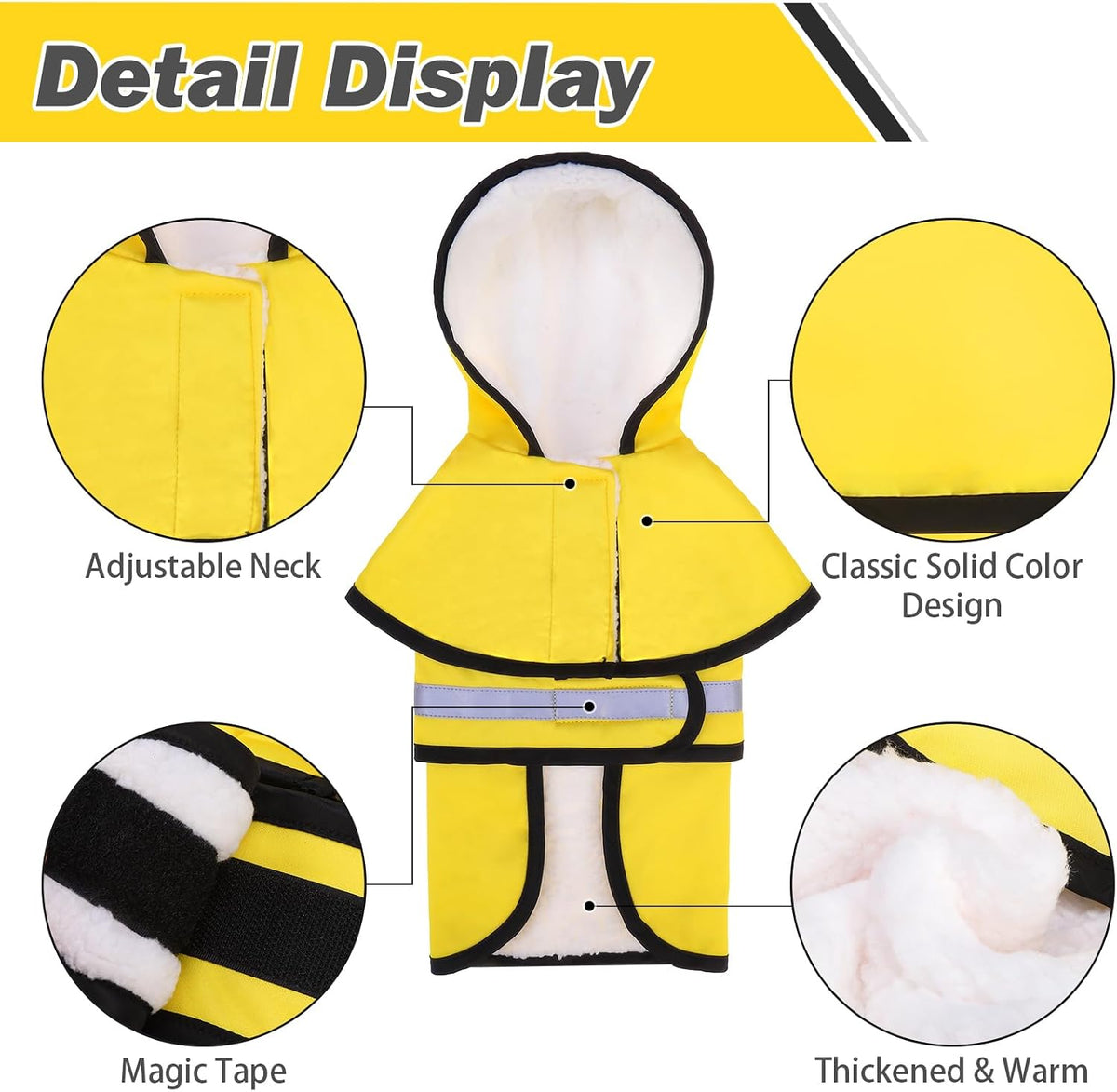 Dog Raincoat Hooded Slicker Poncho with Leash Hole - M:15-20lbs / Yellow(Thick Fleece) - image 3