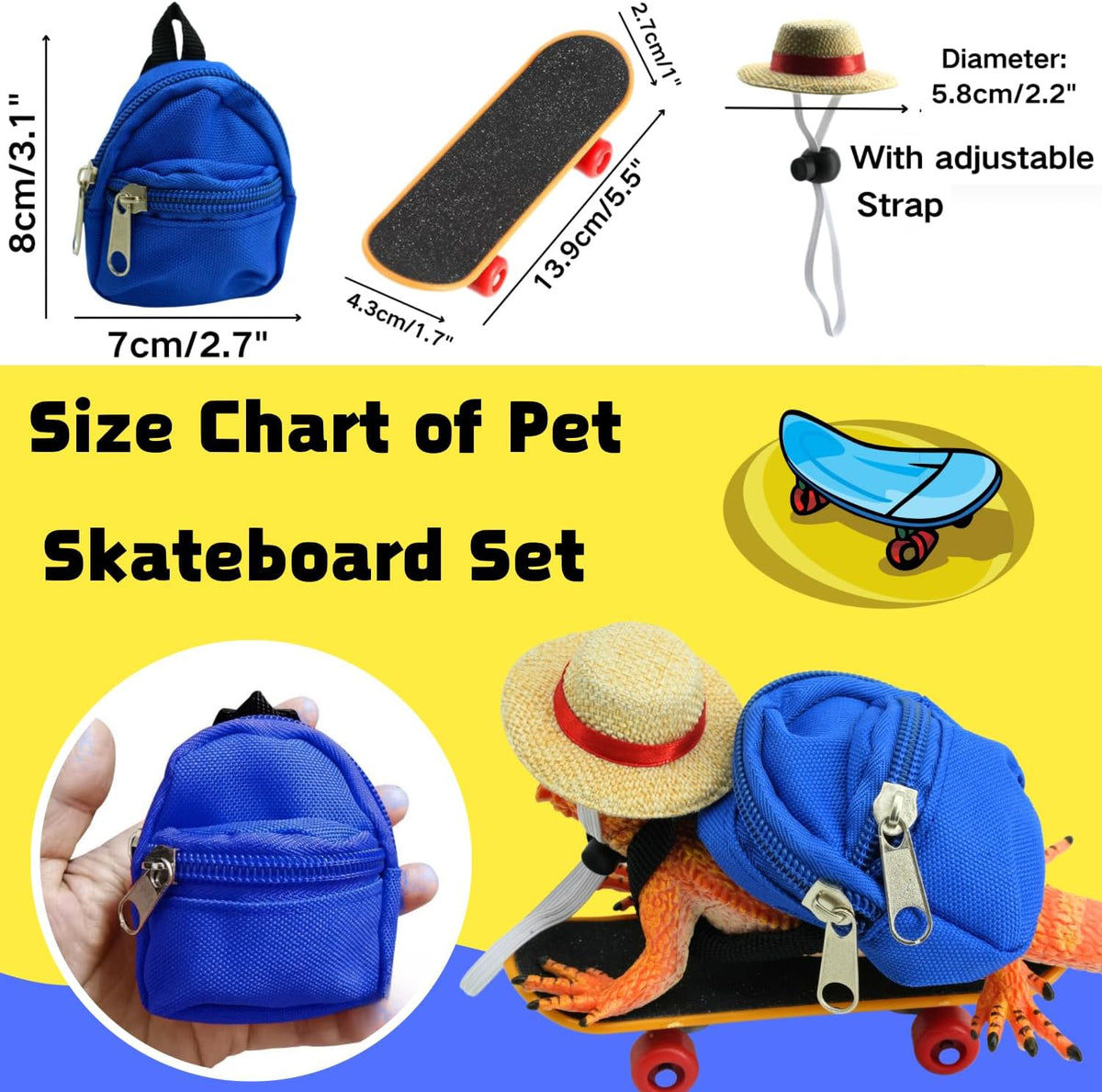 3 Pack Bearded Dragons Accessories Toy Lizard Backpack Adjustable Hat - image 2