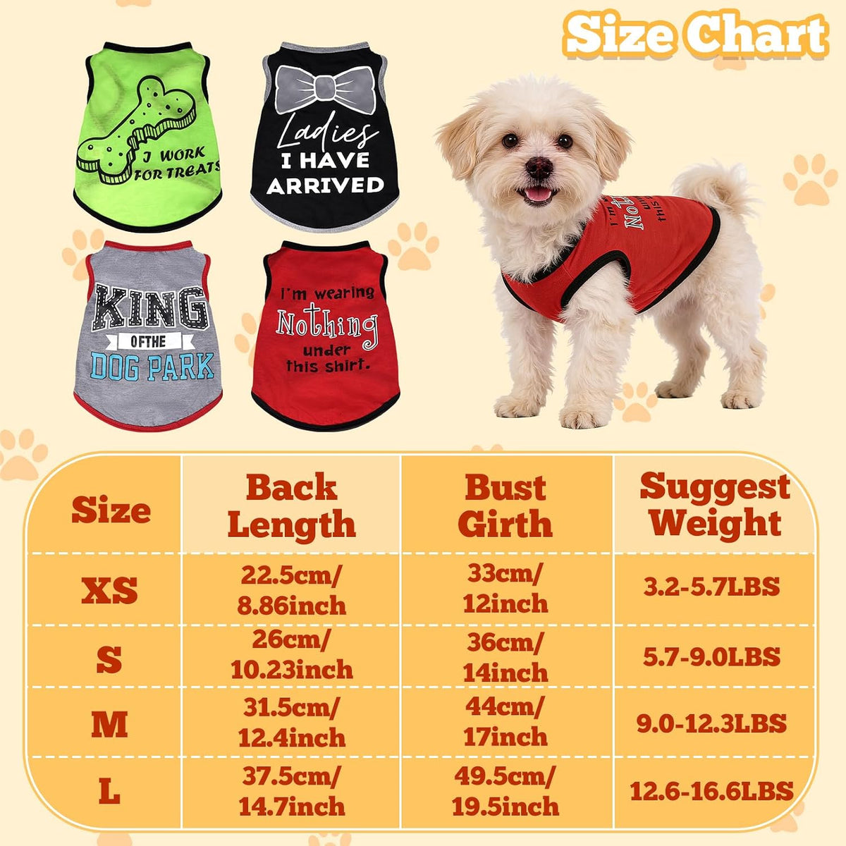 hoyuwak 4 Pieces Pet Shirts Funny Dog Printed Clothes Dog Sleeveless - Classic / Medium - image 2