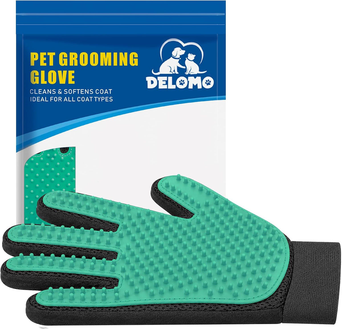 Pet Hair Removal Glove with 255 Silicone Tips for Dogs & Cats - Green