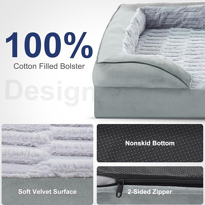 FURTIME Orthopedic Dog Bed for Medium Dogs - Washable Dog Sofa Beds Medium, Supportive Foam Pet Couch Bed with Removable Washable Cover, Waterproof Lining and Nonskid Bottom, Light Grey