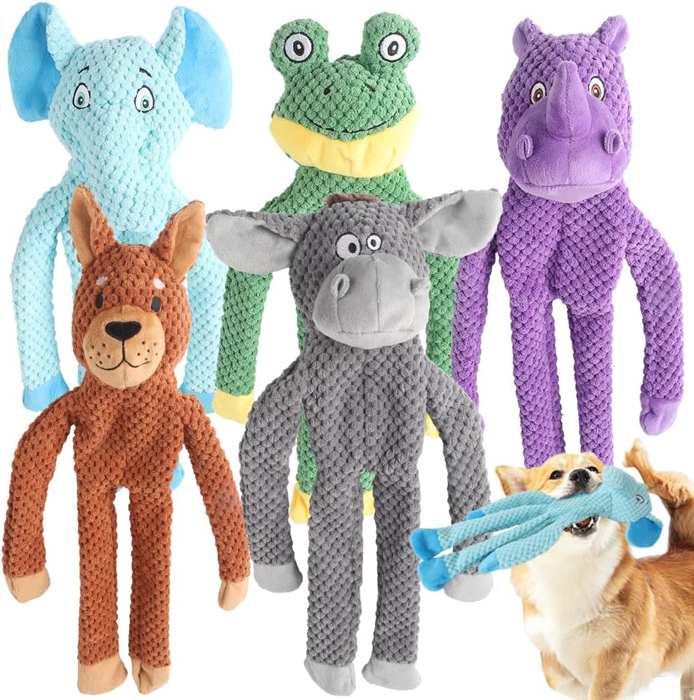 Act boldly 5-Pack Squeaky Dog Toys - brown/white/grey/green