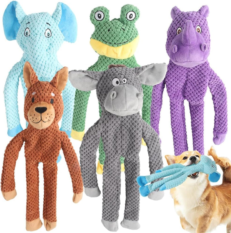 Act boldly 5-Pack Squeaky Dog Toys - brown/white/grey/green