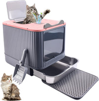 Stainless Steel Cat Litter Box Enclosed, Dual Entry - Pink