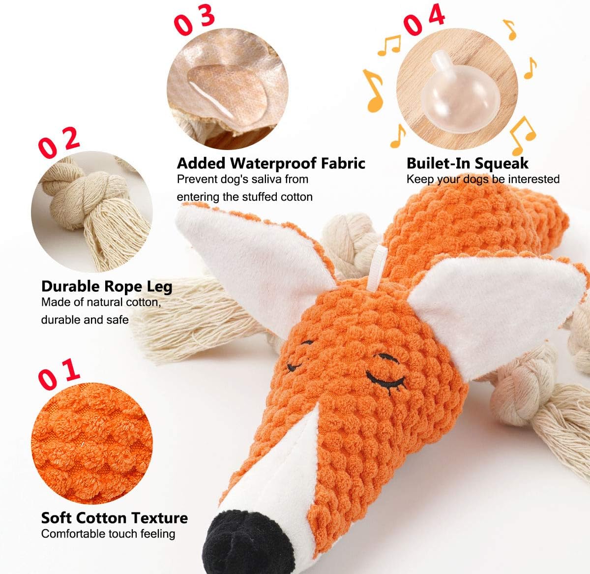 Tug of War Dog Toy, Crinkle Dog Toys for Large Dog - Fox - image 2