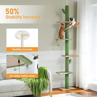 PAWZ Road Cat Tree, Cactus Floor to Ceiling Cat Tower with Adjustable Height(95-108 Inches), 5 Level Cat Climbing Tower with Cozy Hammock, Platforms and Dangling Balls for Indoor Cats