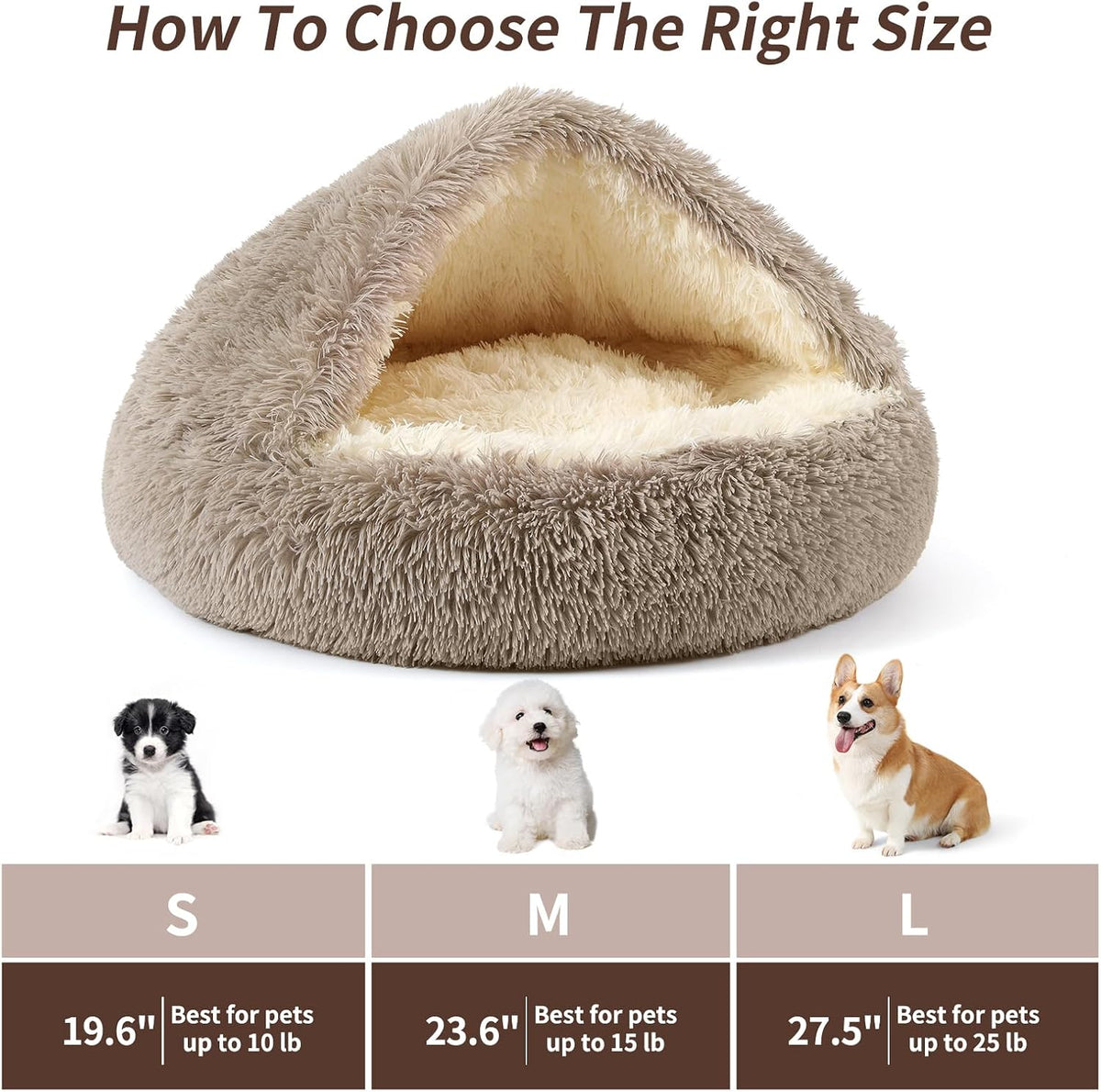 Hooded Donut Dog Bed – Essentials for Dogs - BeigeBrown / Small 19.6'' - image 3