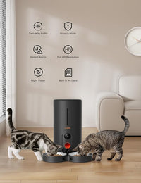 WOPET Automatic Cat Feeder with Camera for Two Cats, 6L Automatic Dog Feeder with HD Video and Night Vision, 5G/2.4G WiFi Pet Feeder for Cats & Dogs, SD Card Storage & 2-Way Audio