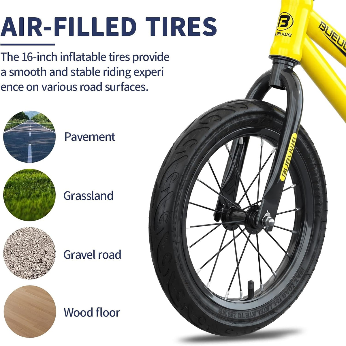 16 Inch Balance Bike for Big Kids Aged 4-8 Boys & Girls – Fun for Kids & Family - Yellow - image 3