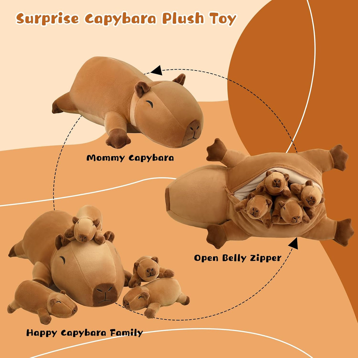 TOYSYM Seal Plush with 4 Babies - Capybara - image 2