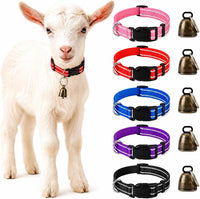 5 Pack Reflective Goat Collars with Bells, Anti-Lost Pet Collar - Black+Red+Pink+Deep Blue+Purple