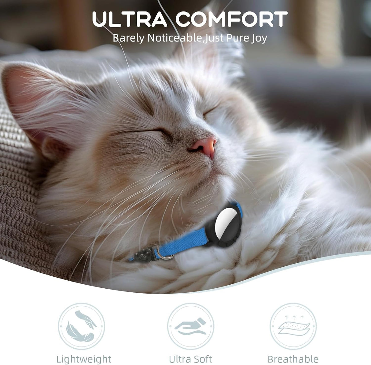 AirTag Cat Collars, Stretchy Collar with Air Tag Holder and Bell – Essentials for Cats - Dark Blue - image 2