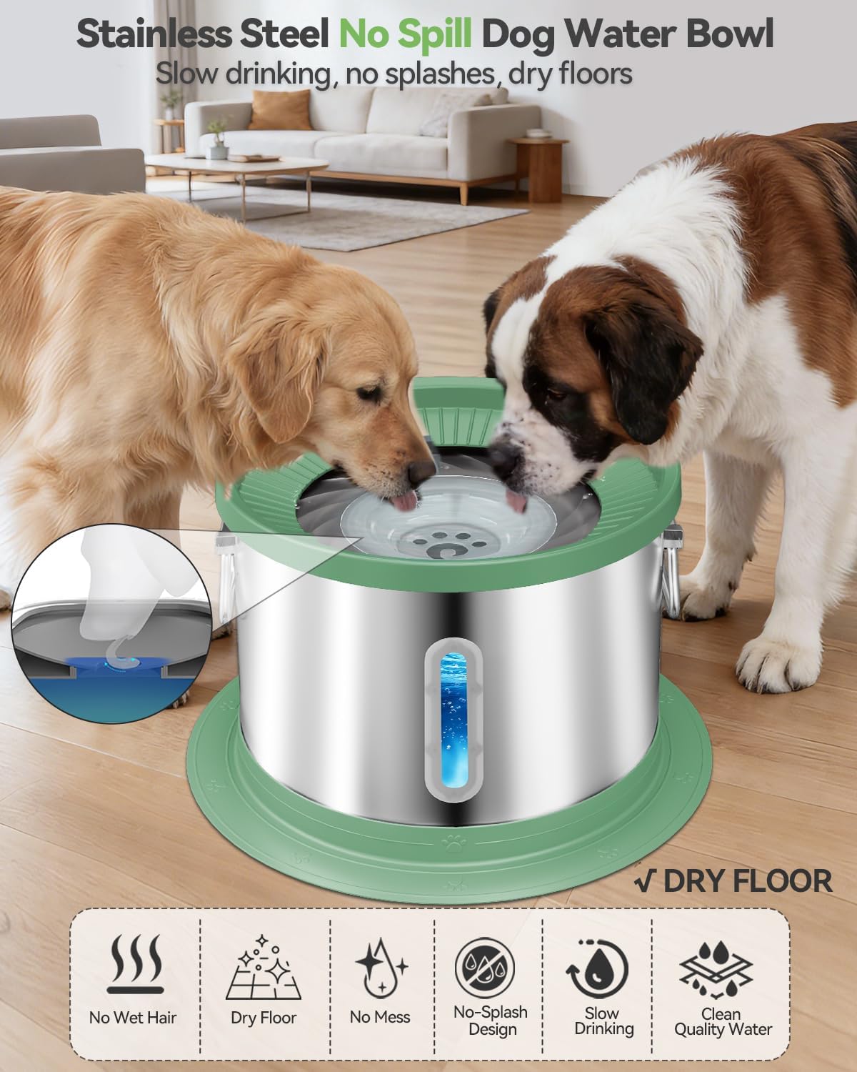 UPSKY 14L No Spill Dog Water Bowl - Deep Green / 14L - image 2