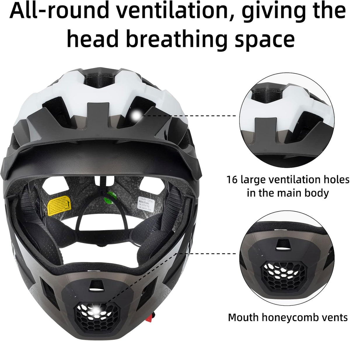 ROCKBROS Kids Full Face Bike Helmet Lightweight Detachable MTB Helmet – Fun for Kids & Family - Silver Black White / Small - image 4