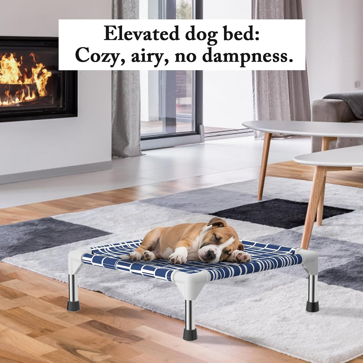 Elevated Dog Bed with Cotton Fabric, Stainless Steel Frame - S - image 2
