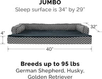 Furhaven Memory Foam Dog Bed for Large Dogs w/ Removable Bolsters & Washable Cover, For Dogs Up to 95 lbs - Plush & Woven Decor Comfy Couch Sofa - Diamond Gray, Jumbo/XL