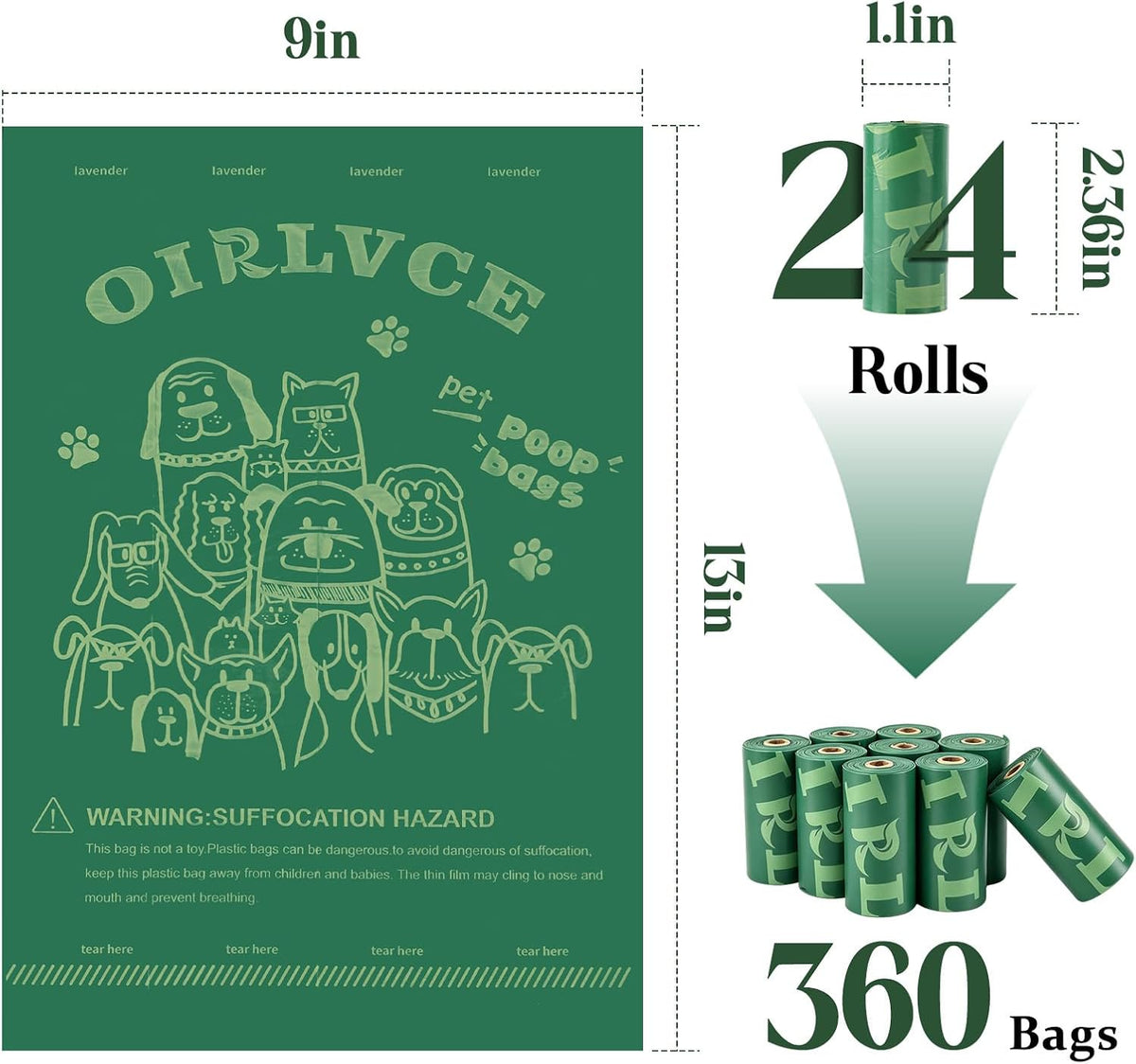 24 Rolls 240 Coreless Dog Poo Bags - 360 Count (Pack of 1) - image 3