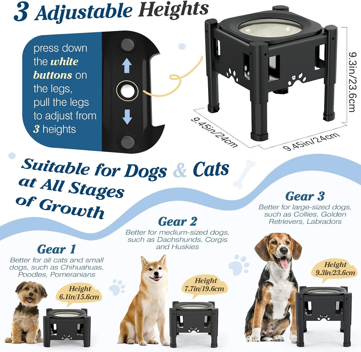 Lewondr Elevated Dog Water Bowl No Spill with 3 Heights Adjustable - Elevated Water Bowl - image 3
