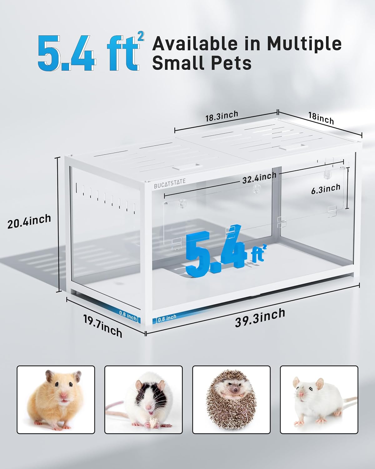 BUCATSTATE Hamster Cage 3.0, Large Hamster Enclosure – Essentials for Small Pets - 39.3"L x 19.7"W x 20.4"H / White - image 2