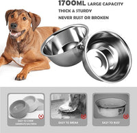 Elevated Dog Bowls, 10" Tall Height, Raised Bowl Stand with 2 Stainless Steel Food Feeder Bowls (58oz) and Spill-Proof Mat for Medium Large and Small Breeds, Grey
