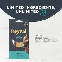 Reveal Natural Whole Protein Fillet Cat Treats, Single Ingredient, Grain Free, High Protein Treats for Cats, for Training, Treating, or Snacking, Whole Tuna Loin (12 x 1.06 oz Loin)