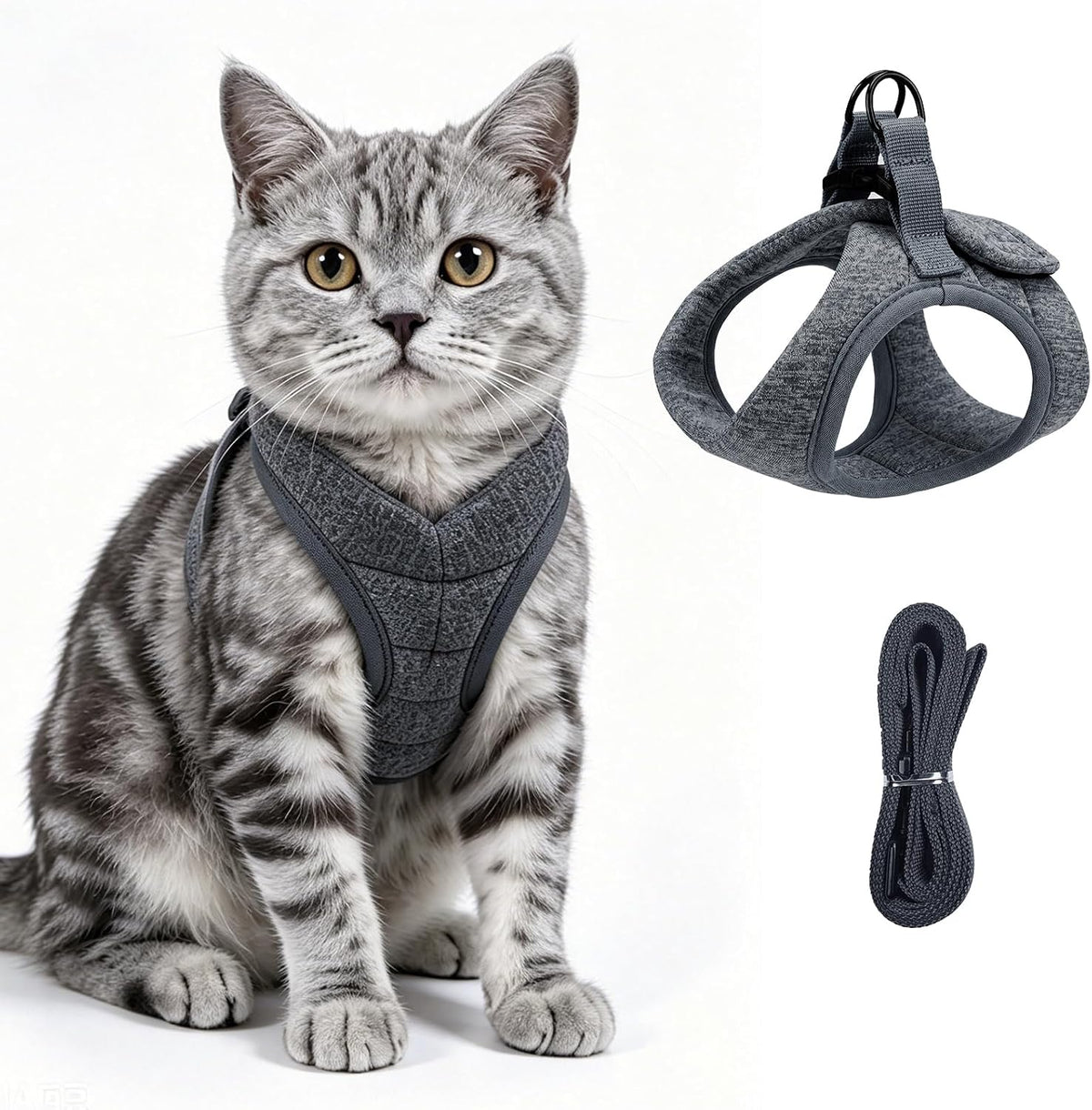 Cat Harness and Leash - Ultra Light Escape Proof Kitten Collar Cat Walking Jacket with Running - Dark Grey / Small