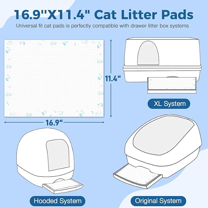 Cat Pads 50 ct Super Absorbent Pet Pee Pads Compatible with Tidy Cats Breeze Litter System 16.9x11.4 Inch Litter Pad for Litter Box
