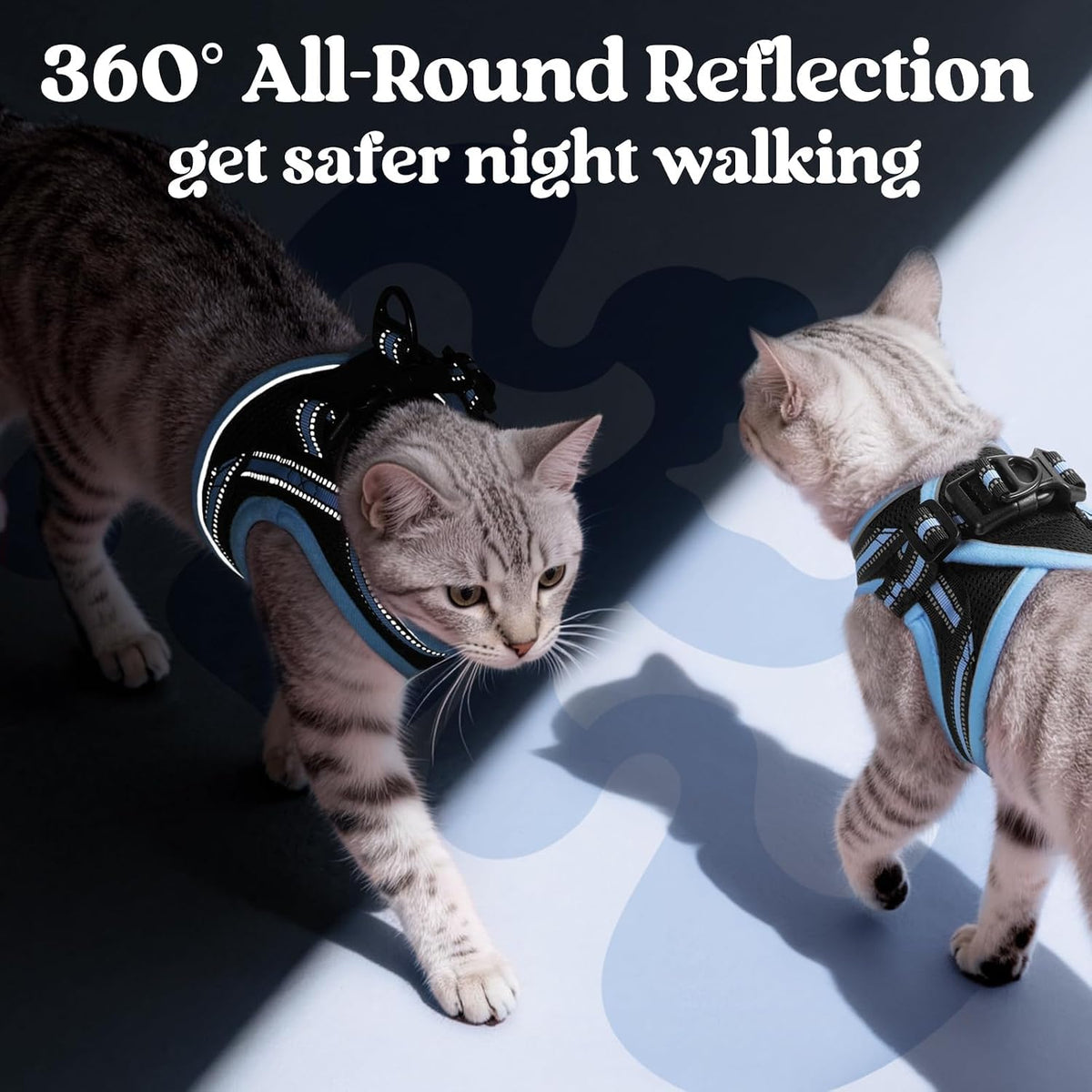 rabbitgoo Cat Harness and Leash Set, Step-in Soft Vest - S / Black & Light Blue - image 2