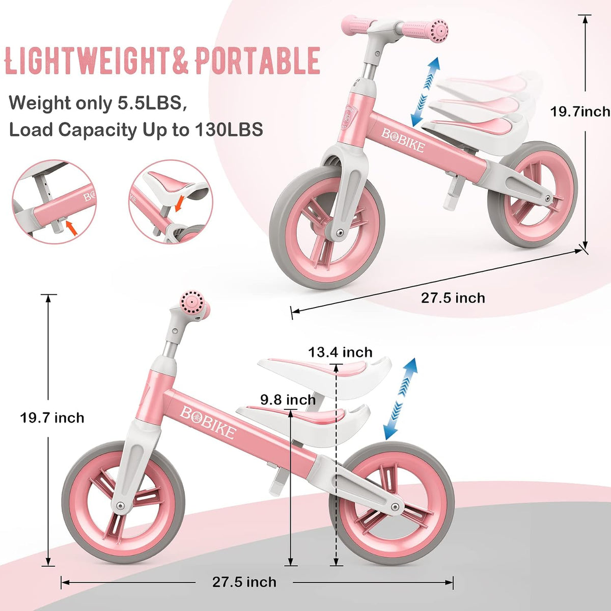 Bobike Toddler Balance Bike Toys for 1 to 4 Year Old Girls Boys - Pink - image 4