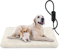 Heated Dog Bed, Waterproof Adjustable Temperature Dog Cat Heating Pad with Timer, Indoor Pet - L: 35" x 24" / Beige