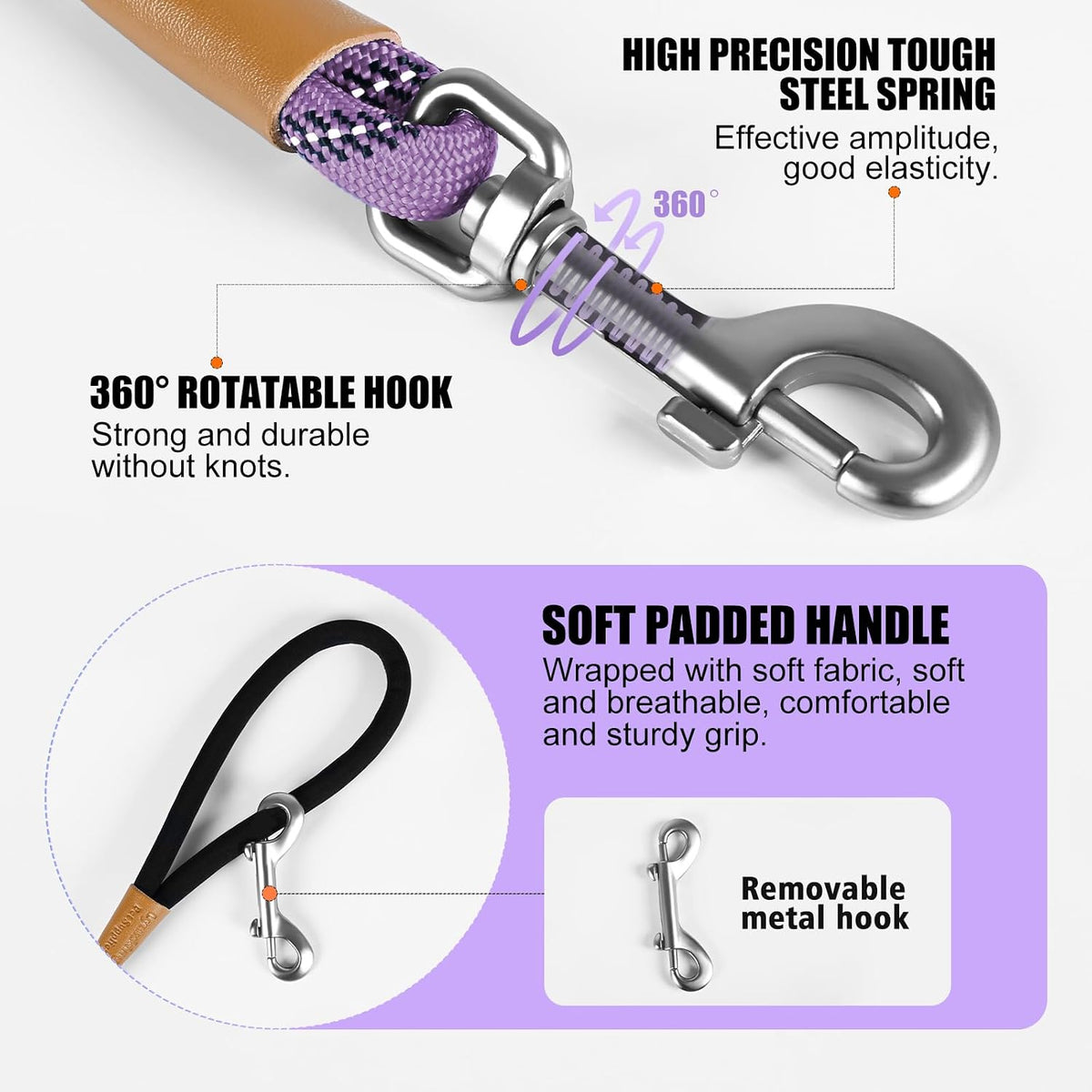 Long Dog Leash Reflective Rope Training Lead 15ft 30ft 50ft Check Cord – Essentials for Dogs - Light Purple / 30ft x 3/8inch - image 2