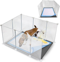 TidyFriend Litter Box Splash Guard 24” x 32”, Small Dog Litter Box Shield Guard with Pee Pad Holder Tray Fits for 30" x 23” Training Pad, Easy to Clean, Indoor (White Enclosure with Grey Peepad Tray)