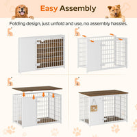 YATINEY Foldable Dog Crate Furniture, Dog Crate with DIY Frame - 37.4"L x 23.6"W x 26.0"H / White + Walnut - image 2