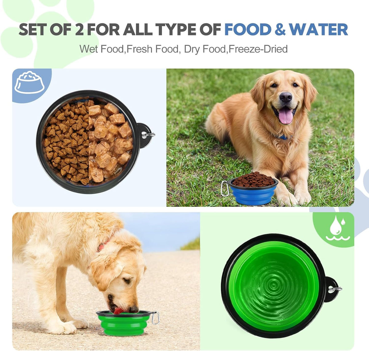 Collapsible Dog Bowl for Travel - Large / Blue+Green - image 3