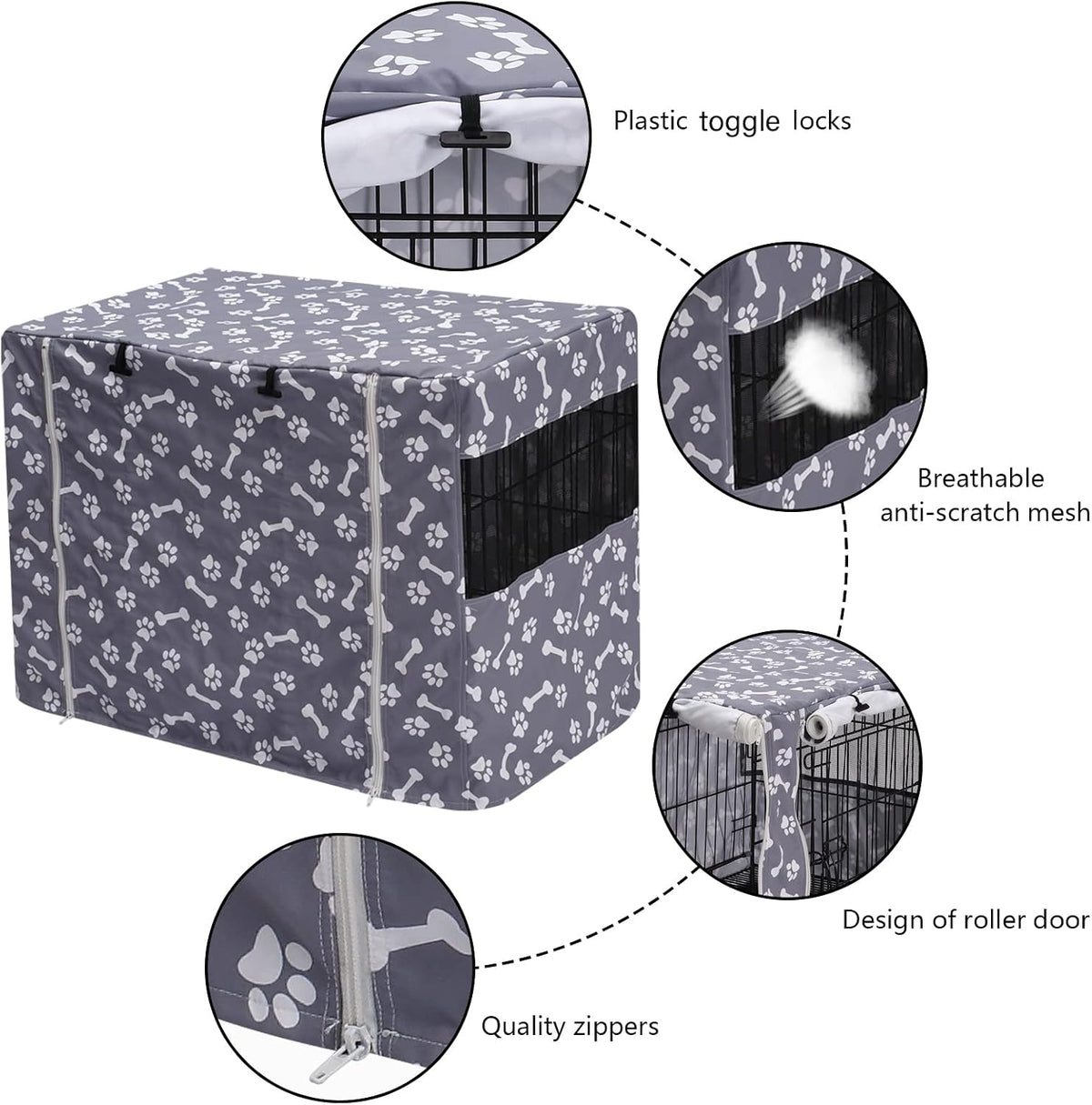 Pethiy Dog Crate Cover Durable Polyester Pet Kennel Cover Universal - 42.0"L x 27.0"W x 30.0"H / Sky Gray - image 4