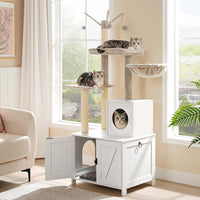 HOOBRO Cat Tree Tower with Litter Box Enclosure Indoor - White - image 2