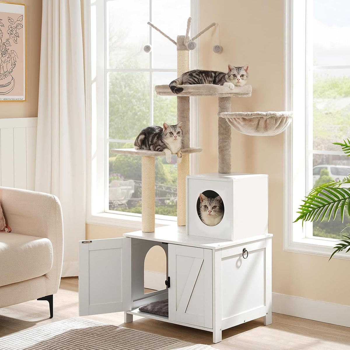 HOOBRO Cat Tree Tower with Litter Box Enclosure Indoor - White - image 2