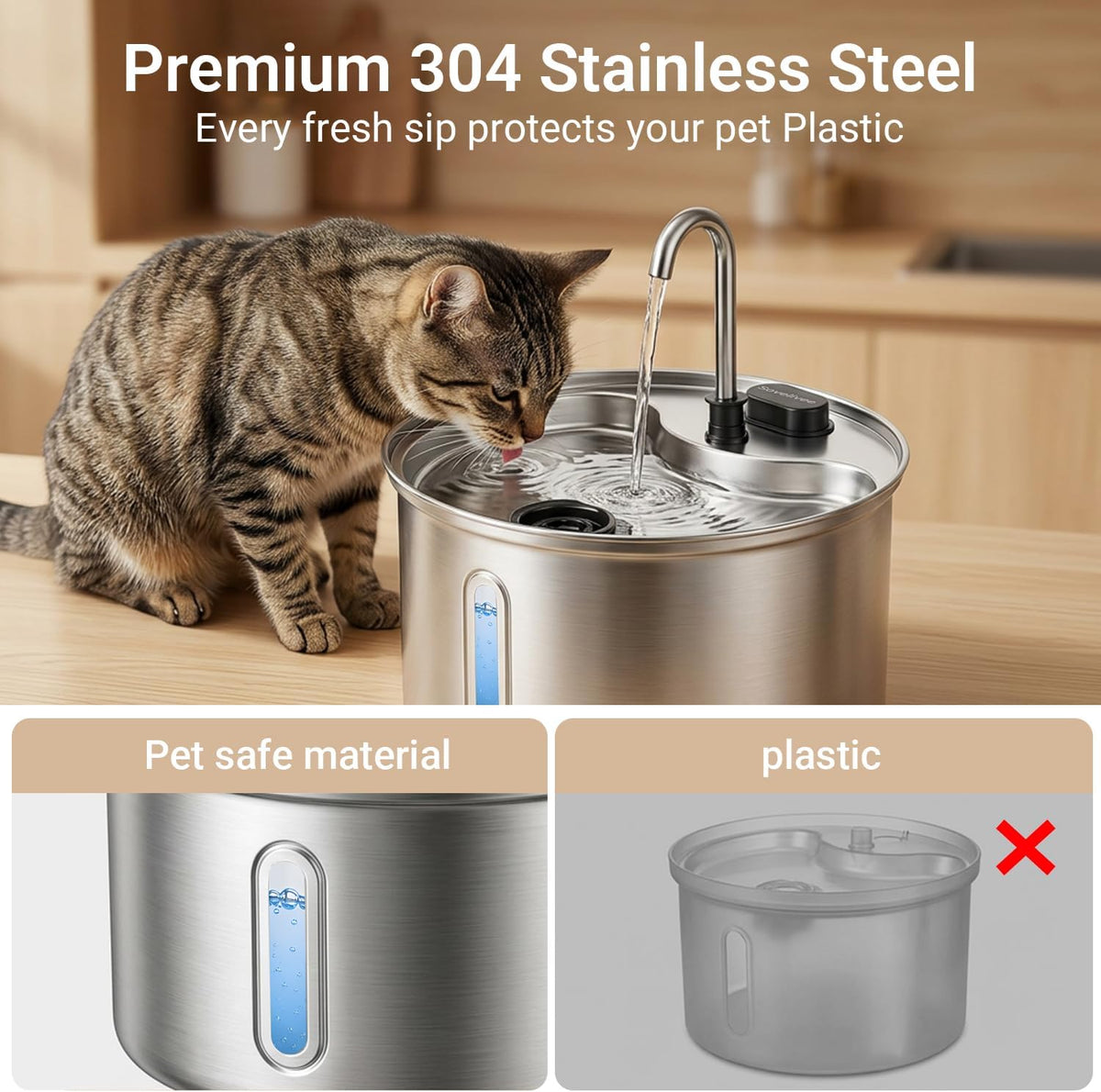 Cat Water Fountain, LED Water Level Window - 2 Filters - image 2