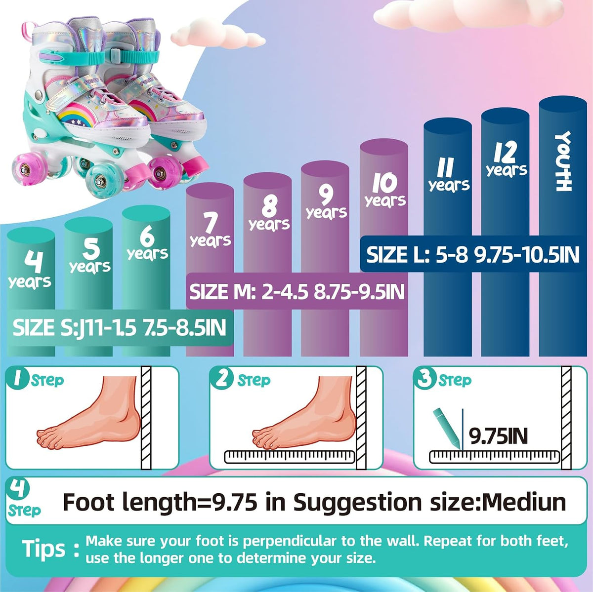 SHDSL pink rainbow light up adjustable roller skates for girls - view 34